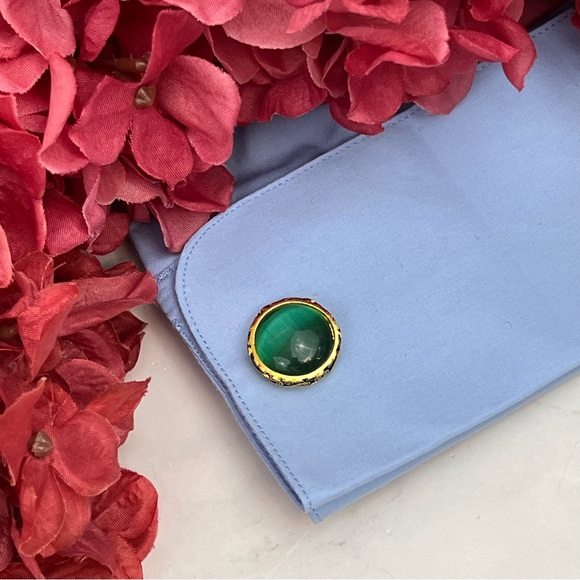 Elegant Round Emerald Green Chrysoprase Gold Cufflinks - Picture 10 of 16